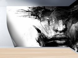 wallpaper mural, modern wall paper, decor for wall, black and white wallpaper, abstract woman wallpaper, woman drawing w