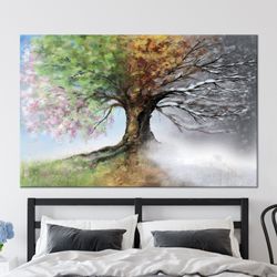 view 3d canvas, four seasons tree canvas print, landscape art canvas, modern canvas decor, 3d canvas canvas art, tree la