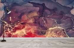 Wall Covering, 3D Wall Art, Wallpaper Art, Gift Wallpaper, Red And Purple Marble Wall Poster, Purple Marble Digital Pape