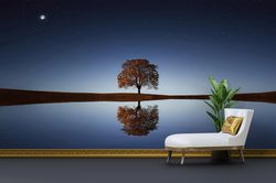 wall decals murals, wall paper peel and stick, 3d paper wall art, gift for him,  wall poster, night landscape wallpaper,