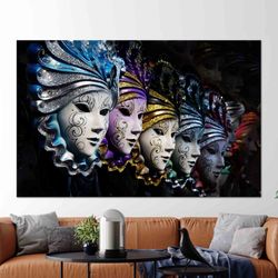 woman mask glass panel, venetian mask glass art, venice carnival painted glass, modern wall decor, stained glass canvas