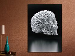 white skull canvas decor, surreal skull canvas, pearl skull canvas print, modern home decor, print on canvas, skull canv