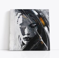 Shadows and Whispers, Abstract Face Art, Minimalist Canvas, Expressionist Artwork, Chic Home Decor, Office Art, Artistic