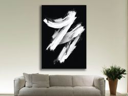 Monochrome Whirl,Abstract Art, Black and White, Minimalist Decor, Dynamic Brushstrokes, Modern Wall Art, Contemporary De