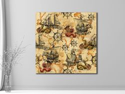 Nautical Chronicles, Historical, Journey, Sea Adventures, Wall Art, Detailed, Oceanic, Ancient, Compass, Maritime Art, S