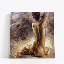 Naked girl art, Nude art woman, Oil Paint Textured by Hand, Art Print on Canvas, Erotic painting, Figurative Art Prints,
