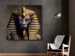 Mystic Pharaoh,Egyptian Art, Mythical Deity, Surrealism, Pharaoh, Ancient Iconography, Gold Accents, Deep Blue, Mysticis