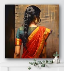Indian Wall Art  Marathi Woman Oil Painting  Indian Art Prints  Metal Canvas Wall Decor  Gifts for Women  Large Minimali