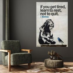 Banksy Girl and Blue Bird Canvas Print - Street Art Banksy Girl and Blue Bird - Banksy Canvas Art Print - Girl and Blue