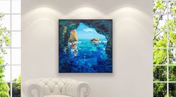 Blue Grotto Painting, Capri Island Painting, Original Art, Seascape Painting, Impressionist Art, Ocean Blue Art, Square