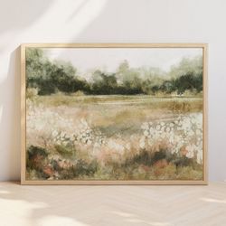 spring scenery landscape print, summer printable wall art, farmhouse decor, flower field landscape oil painting, origina