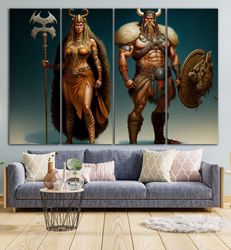 Vikings Wall Art, Husband and wife wall Decor, Warrior Vikings Canvas Art, Warrior Wall Decor, Guardian Wall Decor, Teen