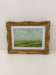 The View no 6  original acrylic river landscape painting on loose canvas  vintage framed painting  5 x 7 vintage gold wo