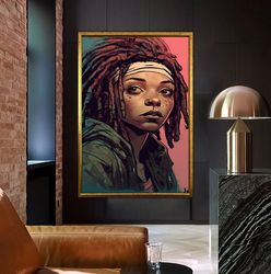 Woman Face Art, Colorful Girl Face Art, Black Woman Canvas, Colorful Face Canvas Painting, Woman Face Art, Ready To Hang