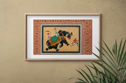 khem karan - prince riding an indian elephant print on canvas or paper, original large art, canvas painting, home decor,