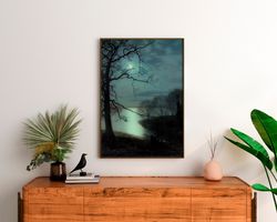 john atkinson grimshaw watching a moonlit lake canvas print giclee wall art gallery wrapped vintage style gift reproduct