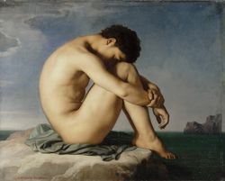 Jean-Hippolyte Flandrin Study (1835) Print on canvas, large wall art, Nude male, original art, giclee wall art print, Re