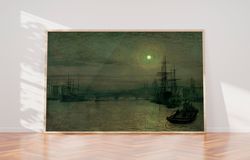 John Atkinson Grimshaw - London Bridge at Night (1884) Reproduction Print on canvas, Gift idea, Wall Art Print, Vintage