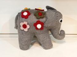 Grey Hand-Felted Eco-Friendly Woolen Elephant for Home Decor