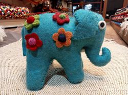 P Green Hand-Felted Eco-Friendly Woolen Elephant for Home Decor