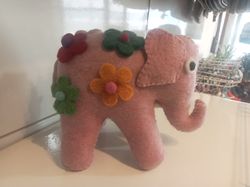 Pink Color Hand-Felted Eco-Friendly Woolen Elephant for Home Decor