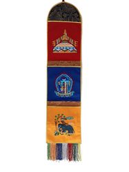 Colorful Embroidered Tibetan Wall Hanging with 3 Pockets