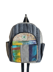 Medium-sized Mixed Color Hemp & Cotton Bag with Adjustable Strap - Crafted in Nepal