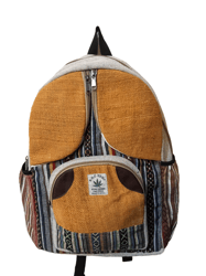 RHB80 Gold Color Handmade Sustainable Hemp & Cotton Mix Backpack For Unisex