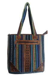 Leather and Cotton Mix Shoulder Bag For Women