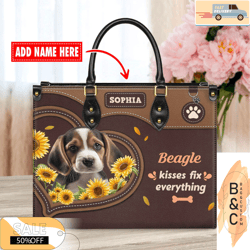 Beagle Dog Leather Handbag for Women, Gift for Her With Custom NameCustom Bag, Leather Bag, Leather Bag gift, Handbag