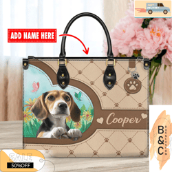 Beagle Dog Leather Handbag for Women, Gift for Her With Custom NameCustom Bag, Leather Bag, Leather Bag gift, Handbag