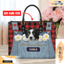Border Collie Dog Leather Handbag for Women, Gift for Her With Custom NameCustom Bag, Leather Bag, Leather Bag gift, Han