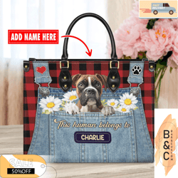 Boxer Dog Leather Handbag for Women, Gift for Her With Custom NameCustom Bag, Leather Bag, Leather Bag gift, Handbag