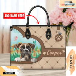 Boxer Dog Leather Handbag for Women, Gift for Her With Custom NameCustom Bag, Leather Bag, Leather Bag gift, Handbag