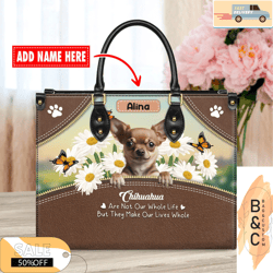 Chihuahua DogFor Women, Gift for Mom With Custom Name, Dog Lover Gift For HerCustom Bag, Leather Bag, Leather Bag gift,