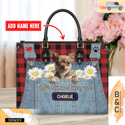 Chihuahua Dog Leather Handbag for Women, Gift for Her With Custom NameCustom Bag, Leather Bag, Leather Bag gift, Handbag