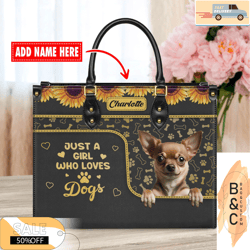 Chihuahua Dog Leather Handbag for Women, Gift for Her With Custom NameCustom Bag, Leather Bag, Leather Bag gift, Handbag