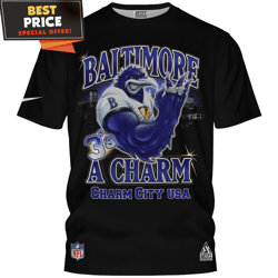 Baltimore Ravens 3s a Charm City USA Cool NFL Player TShirt, Baltimore Ravens Gift  Best Personalized