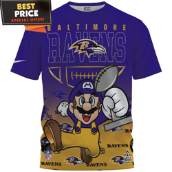 Baltimore Ravens x Mario Champions Cup Fullprinted TShirt, Ravens Fan Gifts  Best Personalized Gift  Unique Gifts Idea