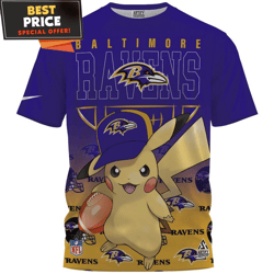 Baltimore Ravens x Pikachu Die Hard Fan Fullprinted TShirt, Ravens Football Gifts  Best Personalized Gift  Unique Gifts