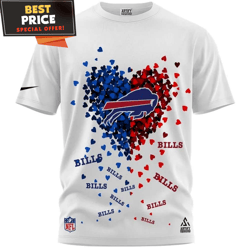 Buffalo Bills Blue Red Heart NFL White TShirt, Best Buffalo Bills Gifts for Any Occasion  Best Personalized Gift  Unique