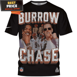 Burrow Chase x Cincinnati Bengals Retro TShirt, Bengals Gifts Ideas  Best Personalized Gift  Unique Gifts Idea