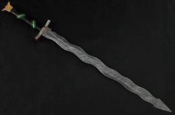 DAMASCUS Steel SWORD Beautiful Wood Handle with Brass Guard, Khopesh Sword, Comb