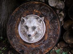 Viking Shield, White Wolf, Viking Wall Decor, Wood Wall Art, Handmade Home Decor