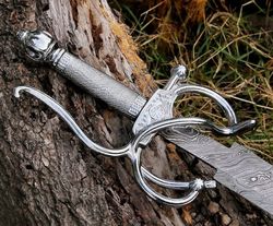 Hand Forged Damascus Steel Rapier Sword With Leather Sheath, Medieval Sword, best wedding gift for him, MASTER swords