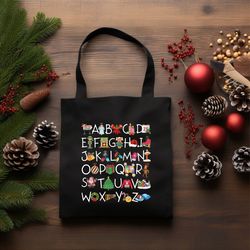 Christmas Alphabet Tote Bag Christmas Kids Canvas Bag, Teacher Xmas Book Bag, Kids Xmas Gift