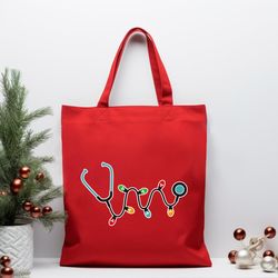 Christmas Doctor Tote Bag Hospital Worker Canvas Bag, Christmas Gift, Christmas Profession, Christmas Vibes