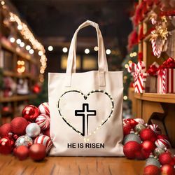 He Is Risen Christmas Bag Jesus Christ, Love Like Jesus, Christian Mom Gift, Christmas Gifts, Christmas Tote Bag