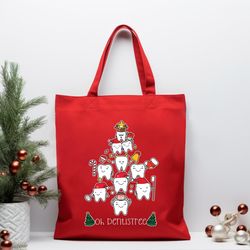 Oh Dentistree Tote Christmas Dentist Bag, Christmas Gifts, Dental Hygiene, Xmas Shoulder Bags, Gift for Dentists
