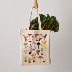 Mushrooms Tote Bag everyday canvas bag, toadstool, fungi, fungus print, shoulder bag, fair trade, nature lover bag